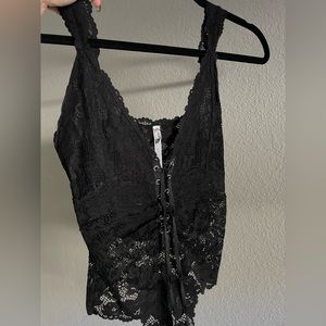We The Free Black Lace Bodysuit with Corset Front